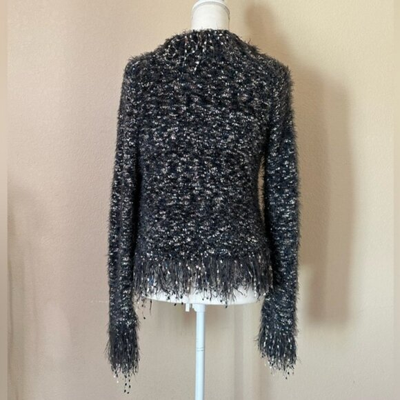 L’Agence Azure Blazer Grey Multi XS Fuzzy Fringe Open Cardigan Buttons Luxury - Picture 11 of 16